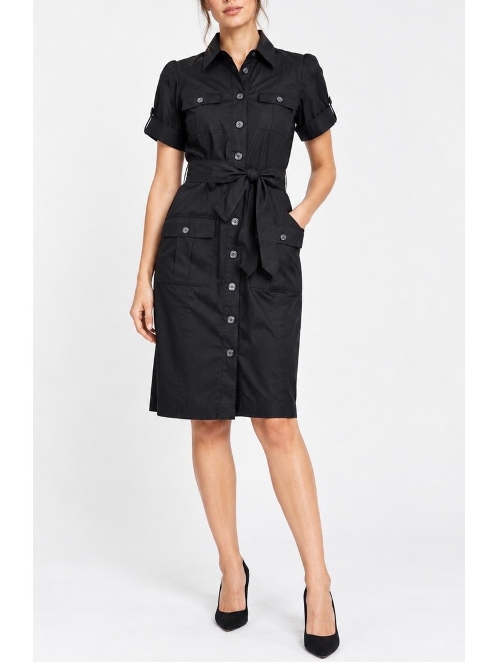 Diane von Furstenberg Vastago Black Safari Utility Belted Shirt Dress Size 6